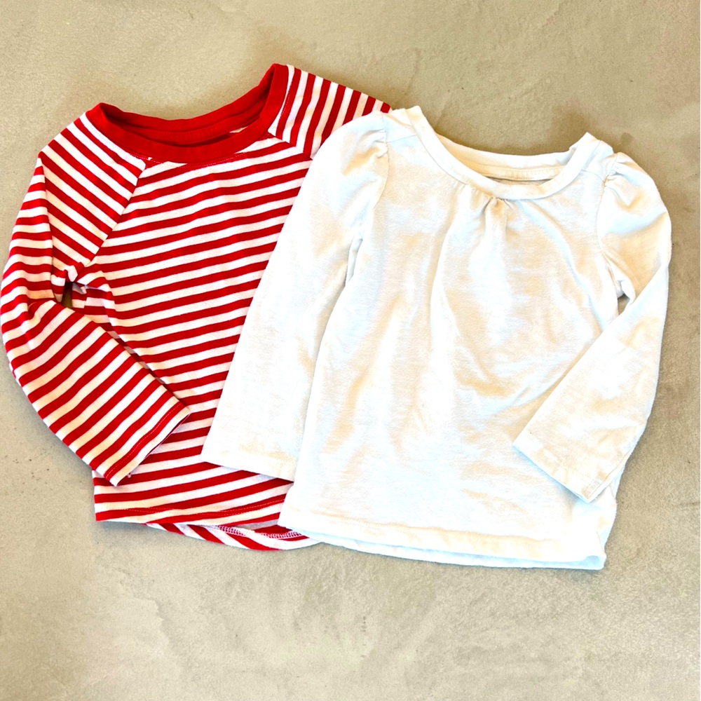 Cat & Jack Set of 2 Toddler‎ Long Sleeve Tees - 2T, Red Striped and White